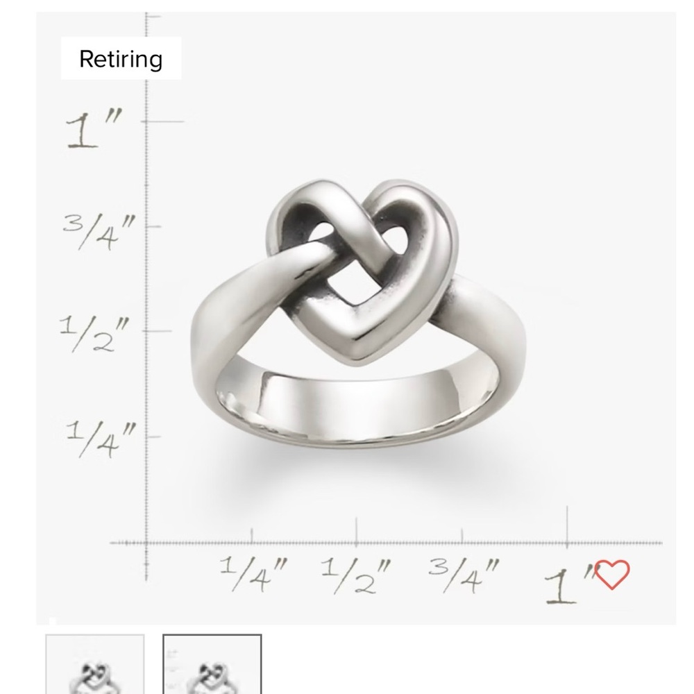 James Avery size 7.5 heart knot ring